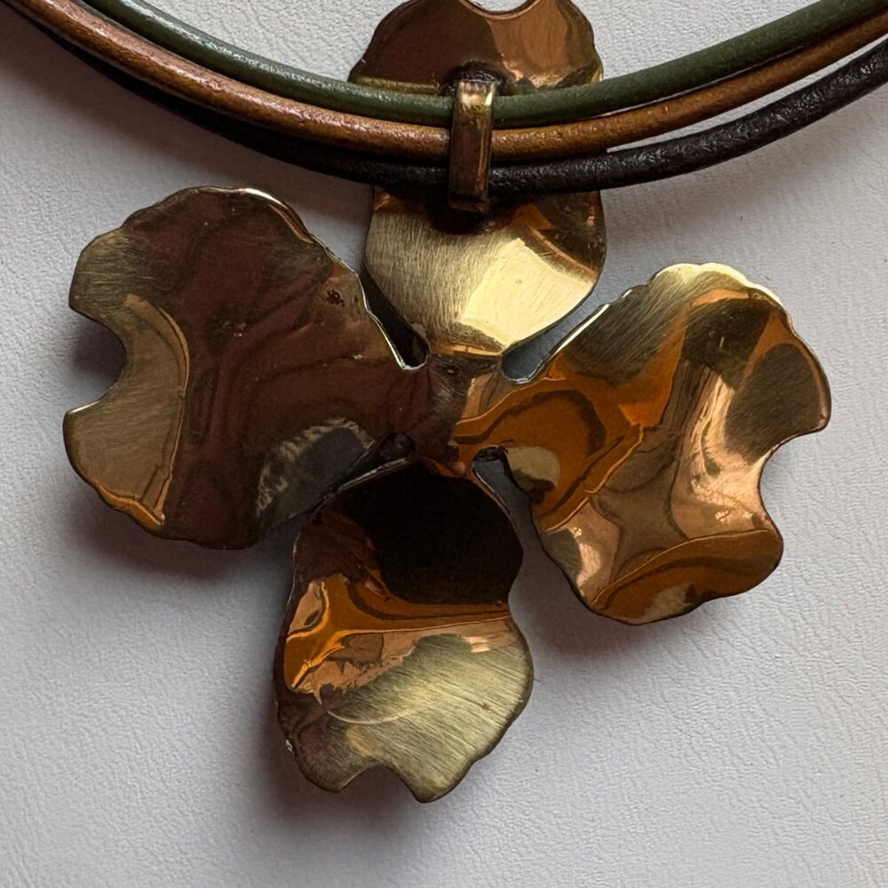 Elaine Coyne Dogwood Necklace – Verdigris Patina Brass with Amethyst & Garnet Ca - Picture 4 of 8
